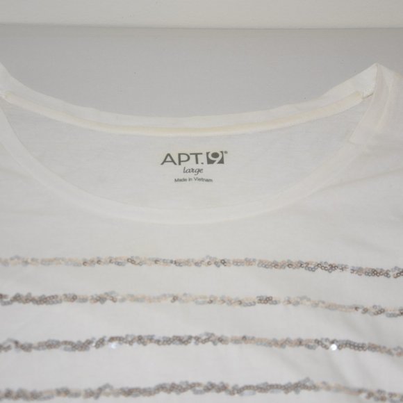 Apt 9 Womens White Top With Silver Sequins Lines Long Sleeve Size Large - Picture 3 of 9